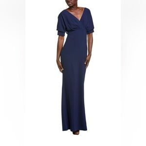 Badgley Mischka Navy Evening Gown Size 10 NWT Maxi Drapes Formal Maxi Dress